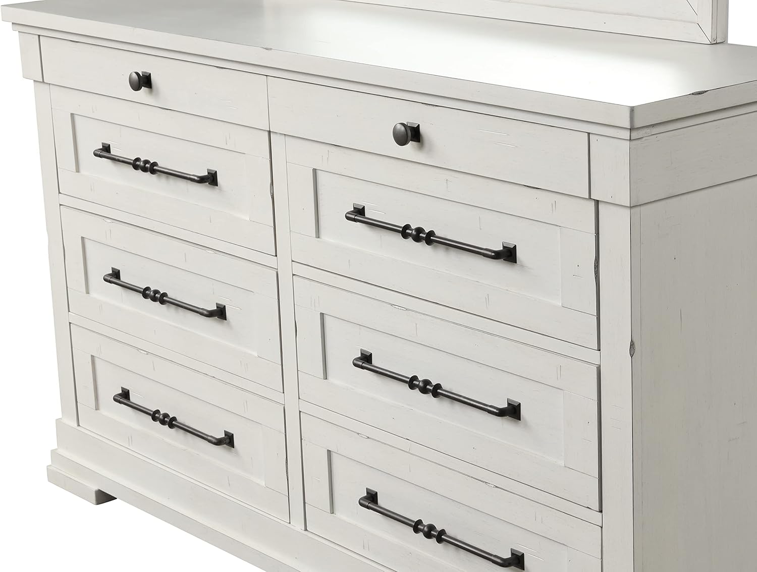 Roundhill Furniture Laria Wood Panel Bed with Dresser, Mirror, and Nightstand, Queen, Antique White
