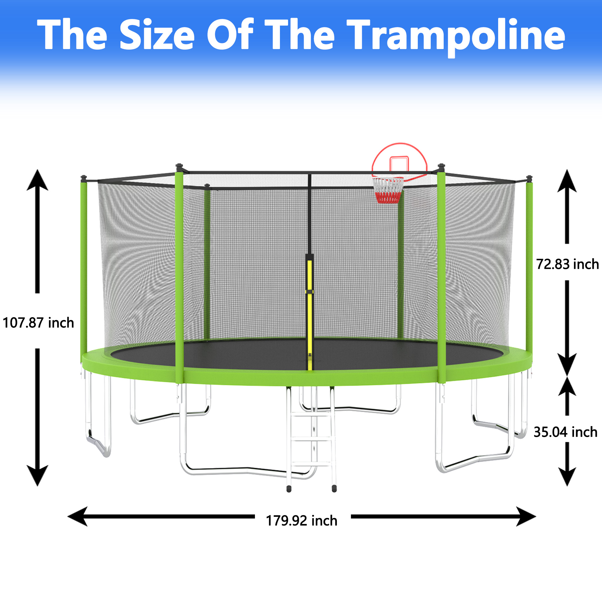 EUROCO 1300LB 15FT Trampoline for Adults and Kids, Trampoline with Enclosure ,Ladder,Basketball Hoop,Heavy Duty Recreational Trampoline Capacity for 7-8 Kids