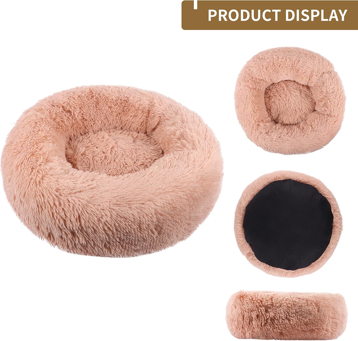 ZEJEUER Cat Bed, Small Dog Bed, Round Donut Washable Plush Fluffy Faux Fur Soft Cushion Beds for Indoor Pets
