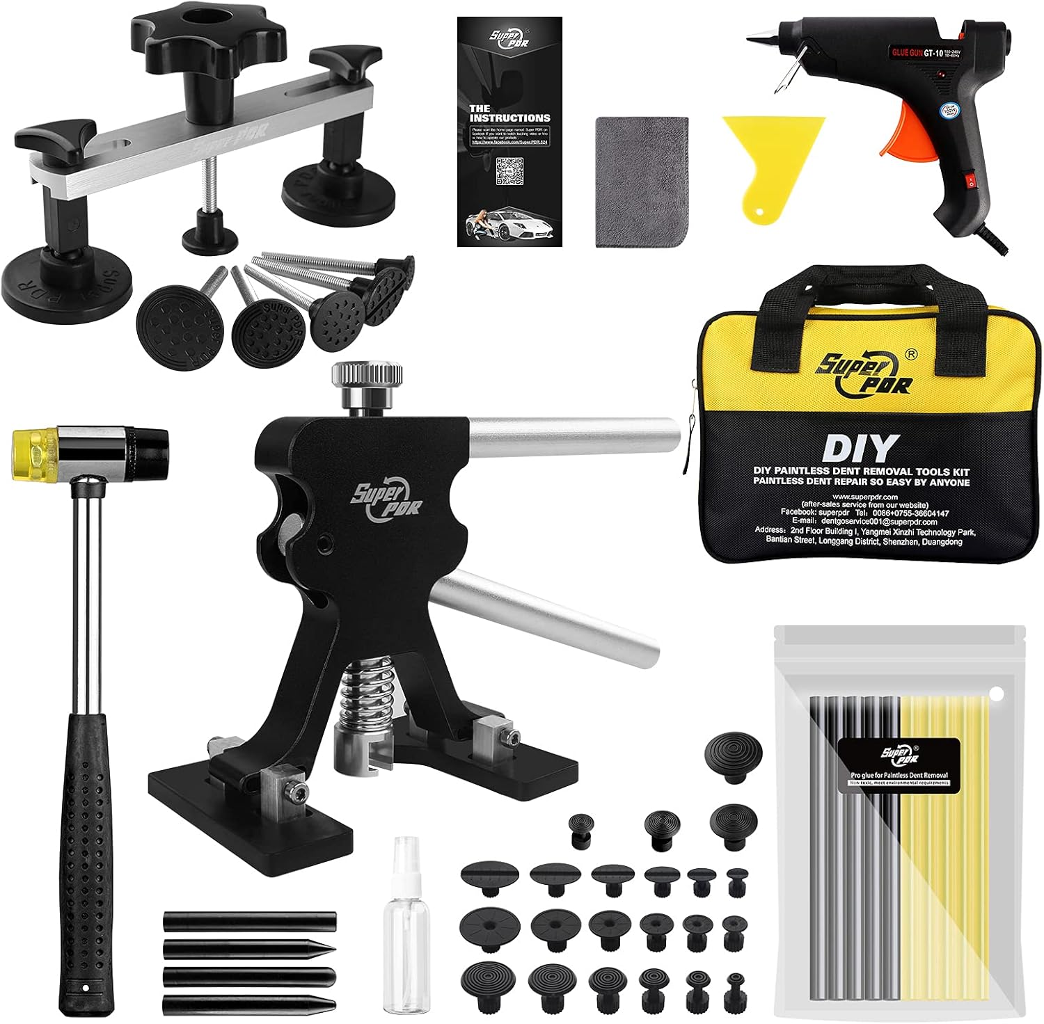 PDR 32pcs Dent Repair Tool Kit Dent Puller Dent Removal Pulling Tabs Bridge Dent Removal Tools for Car Auto Body Hail Damage Remover Pack of 2
