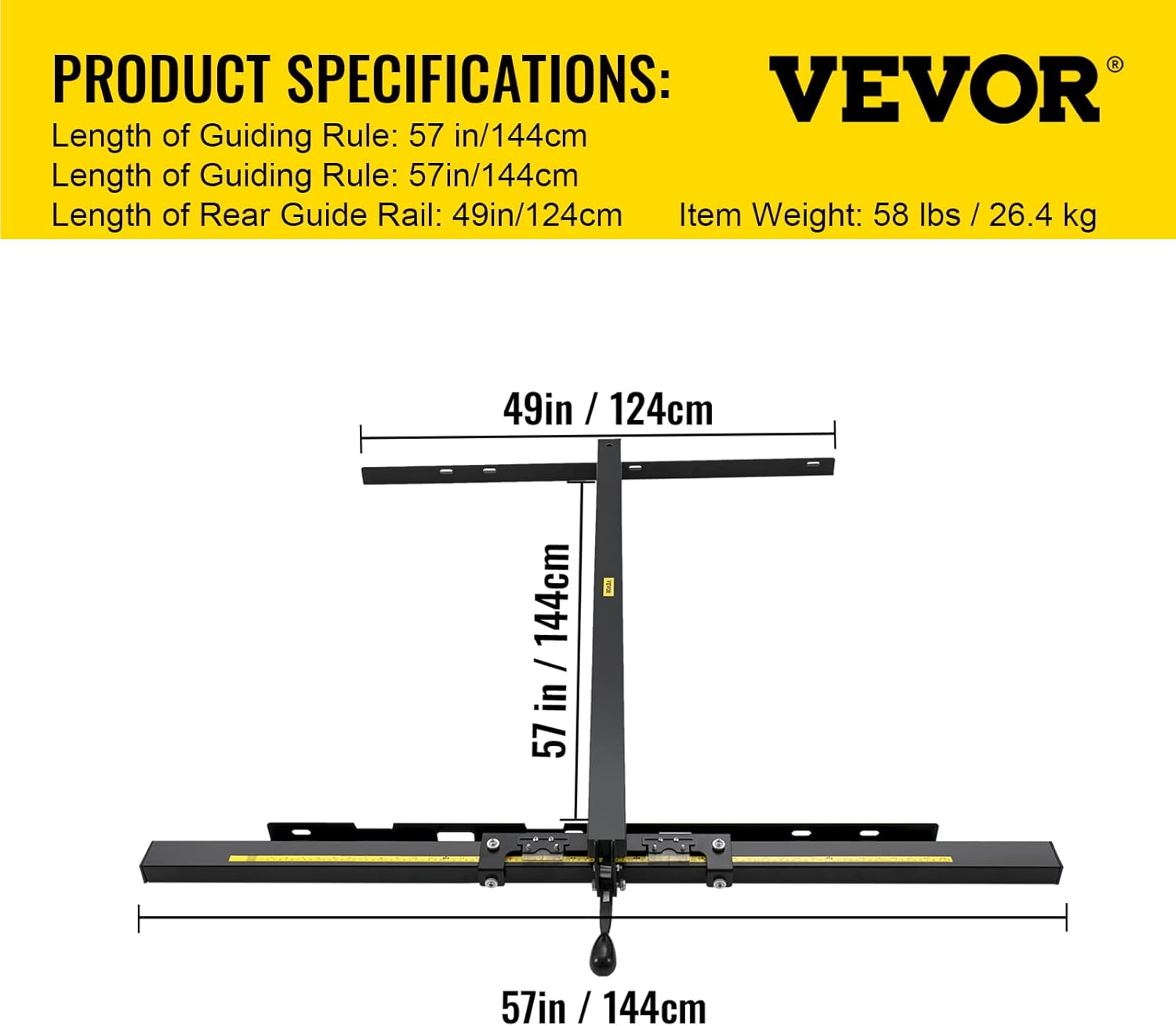 VEVOR Table Saw Fence System, 57×57 Classic Table Saw Fence Rail, Metric/Imperial Scale, Adjustable Hole Saw Fence System, w/Front Guide Bar Table Saw Fence, Tablesaw Fence Slide for Easy Gliding
