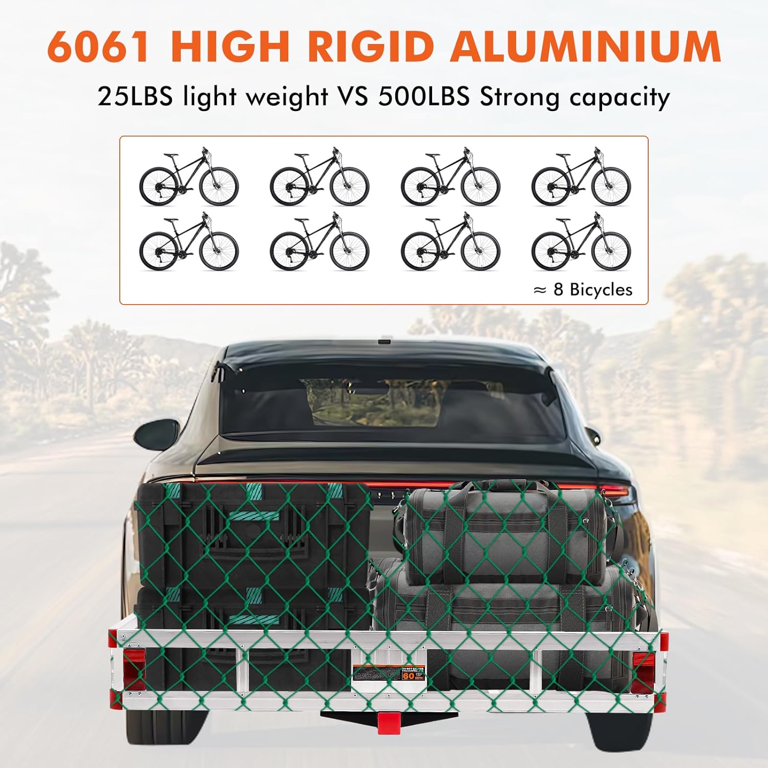 Hitch Cargo Carrier 49.4 x 22.4 x 7.1 inch,Trailer Hitch Mount Aluminum Cargo Basket Fits 2" Hitch Receiver, Luggage Carrier Rack for RV's, Trucks, Pickups, 500lb Capacity,Silver