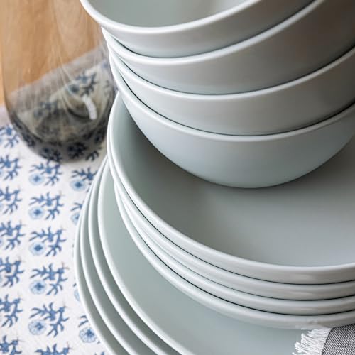 over&back Coupe Dinnerware Set - Stoneware Dishes - Comes with 4 Dinner Plates, 4 Salad Plates, 4 Cereal Bowls, and 4 Dinner Bowls - 16-Piece All-Occasion Place Settings - Semi-Matte Fog Blue