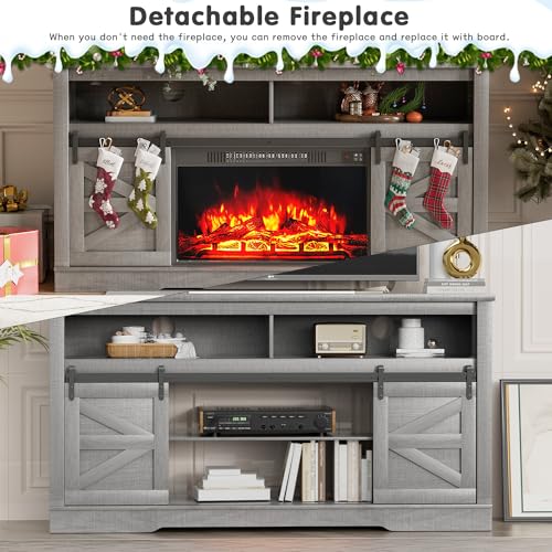 YESHOMY Farmhouse TV Stand for Televisions up to 65 Inches, Sliding Barn Doors and Storage Cabinets, Console Table and Media Furniture for Living Room, 58 Inch, Milk White