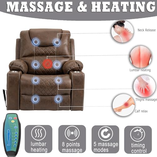 Power Lift Chair Lay Flat Recliner Infinite Position Electric Dual Motor Stand Up Lift Chair with Massage and Heat for Adults,Heavy Duty Recliners with 2 Remote Controls and Two Cup Holders