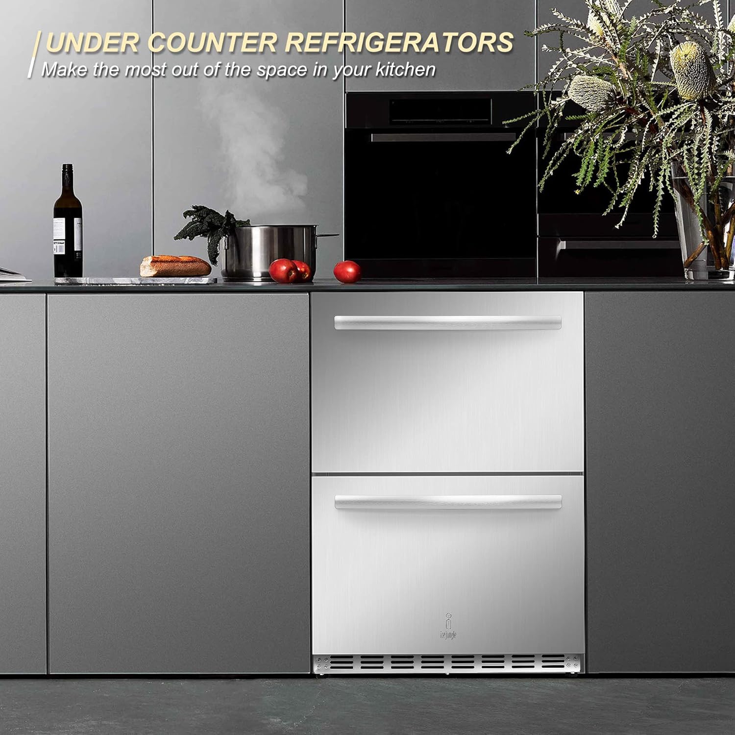Under Counter Refrigerator, Stainless Steel Under Counter Drawer Fridge Beverage Fridge Refrigerator with Digital Displayfor Outdoor and Home Use