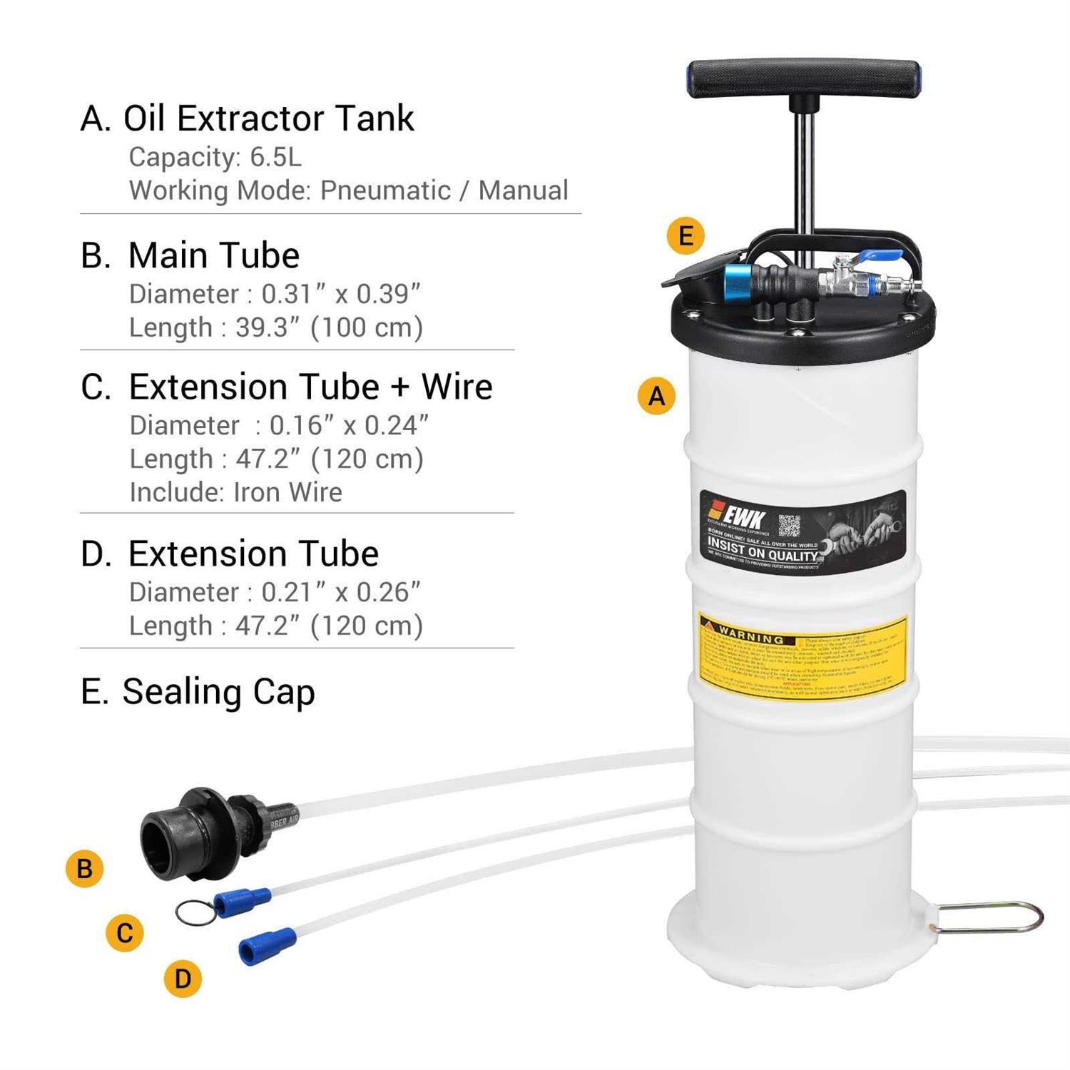 Ewk Patented 6.5l Pneumatic/manual Oil Extractor Change Pump For Automotive Fluids Vacuum Evacuation - Shop Hardware Tools Online Store