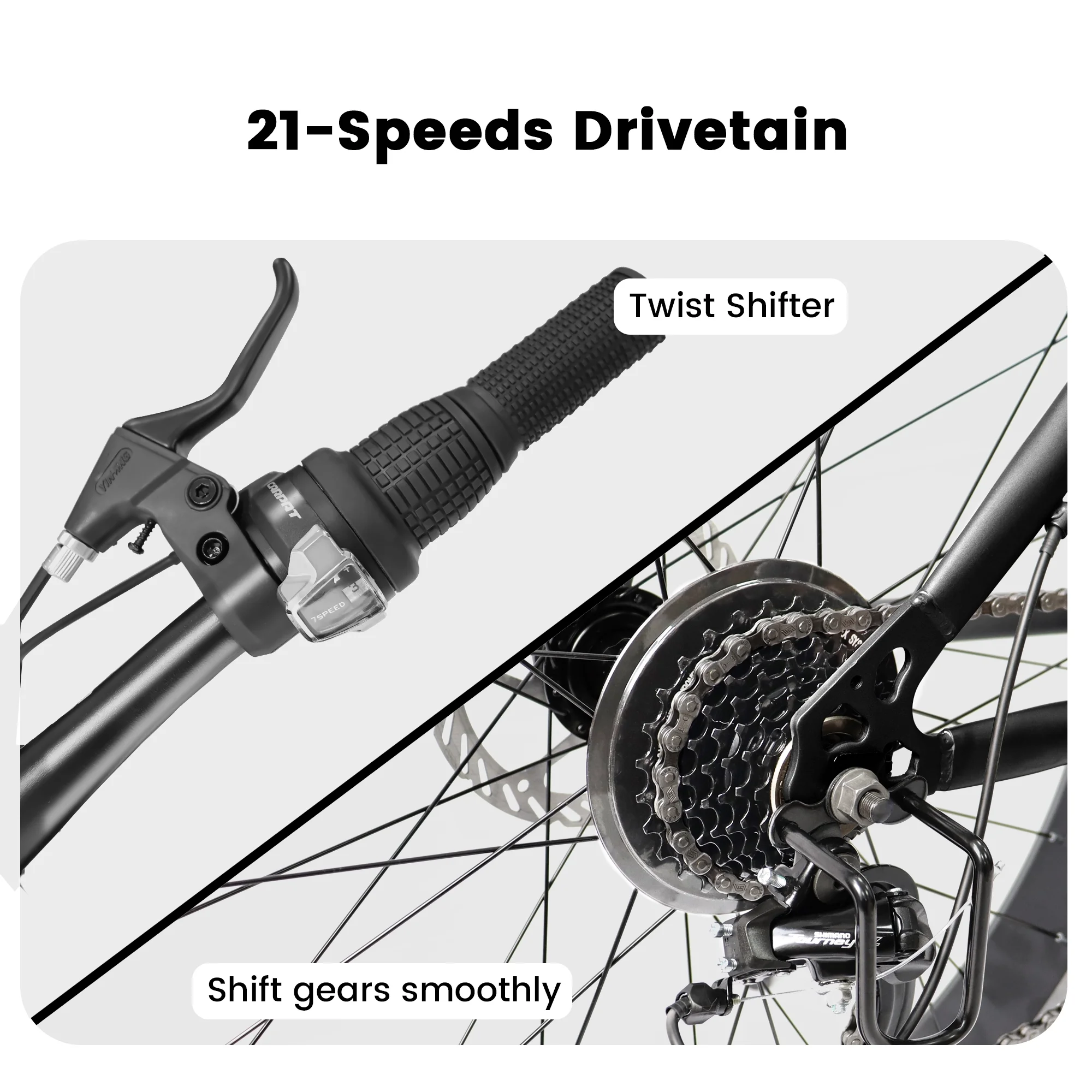 Ecarpat 26 Inch Fat Tires Mountain Bike, 4-Inch Wide Wheel, 21-Speed Disc Brakes, Mens Womens Trail Beach Snow Commuter City Mountain Bike, Carbon Steel Frame Front Fork Bicycles
