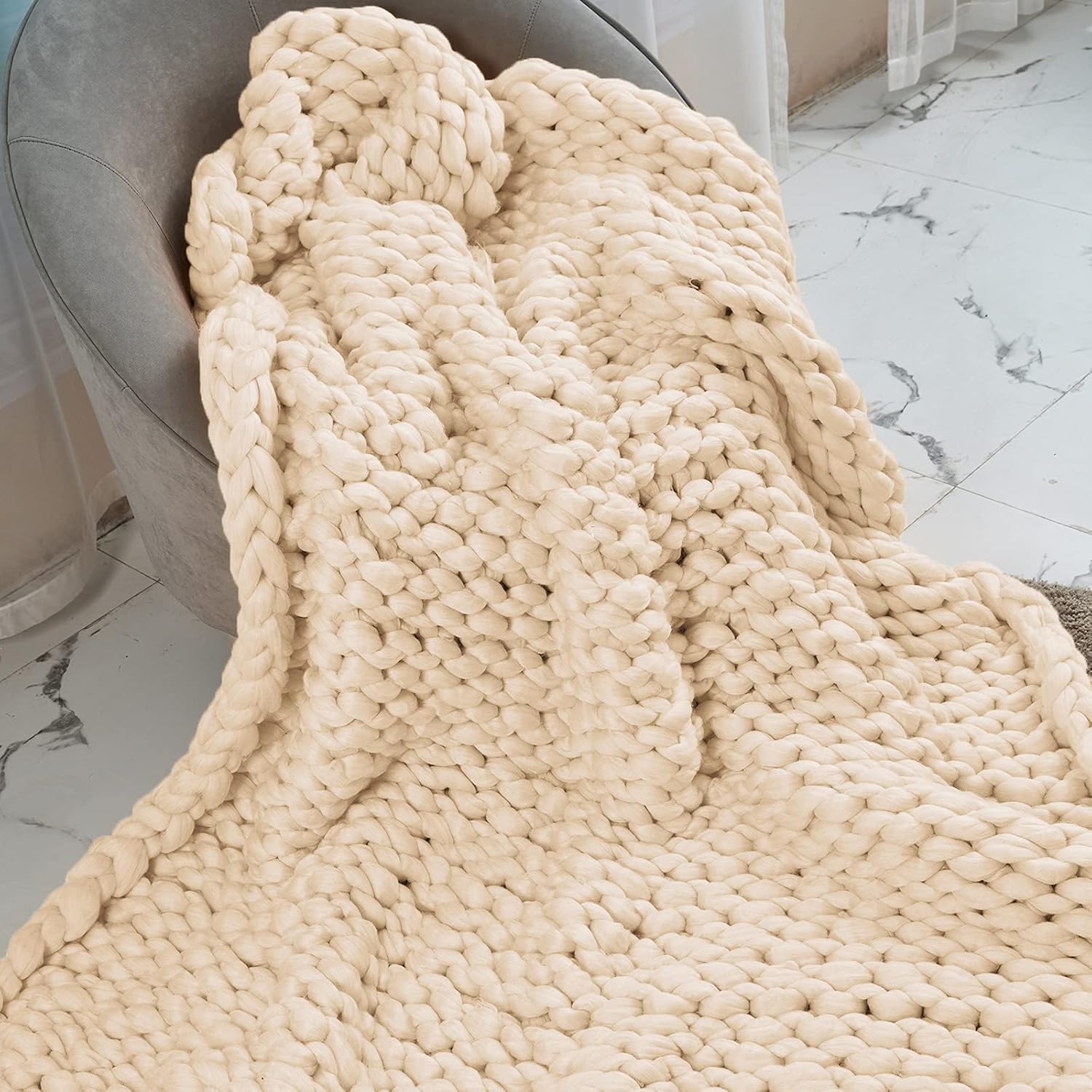 ZUIBESCHOS Chunky Knit Blanket Soft Warm Chunky Knit Blanket Throw Cozy Cable Knit Throw for Sofa, Bed, Baby Blanket, Festival Gift, Home Decor, Rose Red 40x60