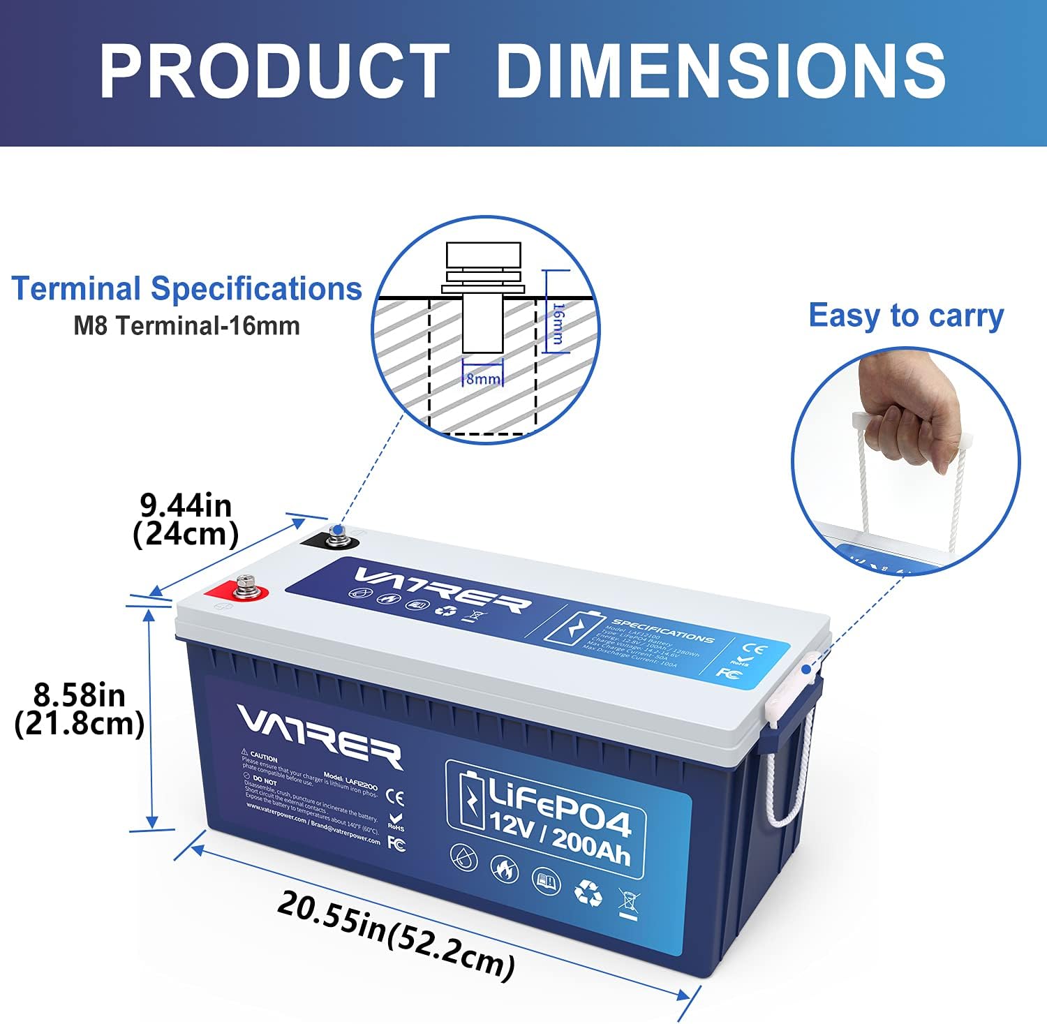 12V 200AH Lithium Iron LiFePO4 Deep Cycle Battery, Built-in 200A BMS, 2000+ Cycles Rechargeable Lithium Ion Battery, Perfect for RV/Camper, Solar, Marine, Overland/Van, and Off Grid Applications
