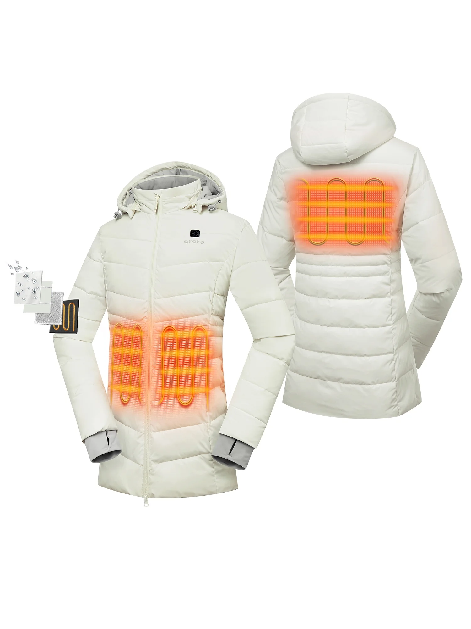 ORORO Women's Heated Puffer Parka Jacket with Battery, Heating Jacket Parka for Winter Outdoors (White,M)