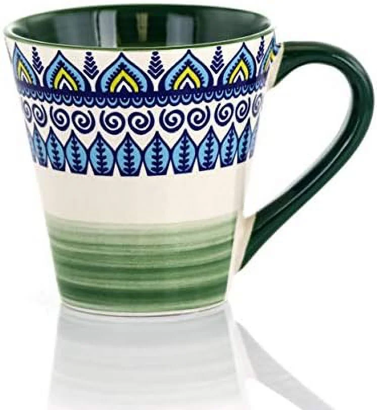 Multicolored Round Stoneware Mandala Pattern Dinnerware Set, 16 Piece, Green