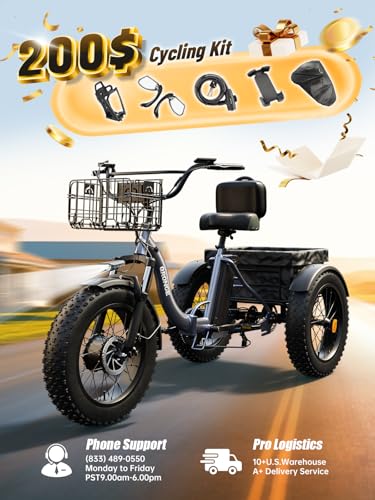 Electric Tricycle for Adults 960W Peak, 36V 15AH Battery Ebike 50 Miles Range with Large Rear Basket, Electric Trike 20" Fat Tire, Max 25MPH 3 Wheel Folding Electric Trike for Adults(Lava)