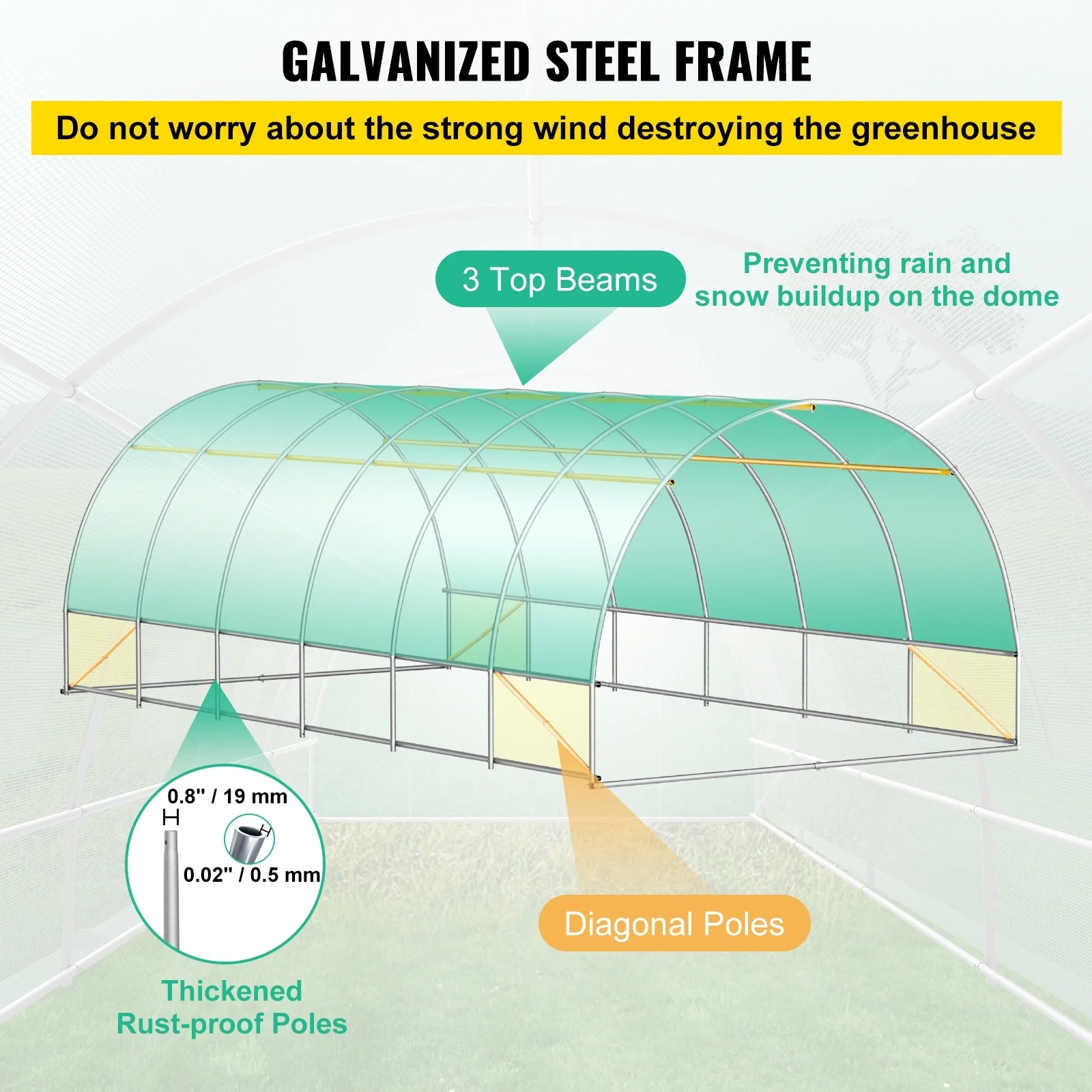 VEVOR Walk-in Greenhouse 10-20' Hot Planter House Gardening Galvanized Frame 12'x7'x7'