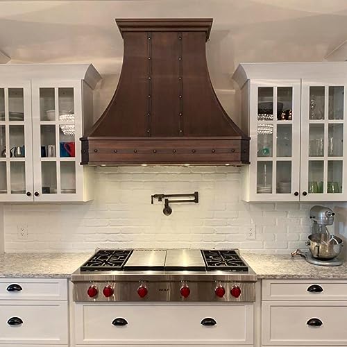 SINDA Handcrafted Copper Range Hood with Professional Liner Insert, Stainless Steel Vent, LED Lights & Baffle Filters, H3STR