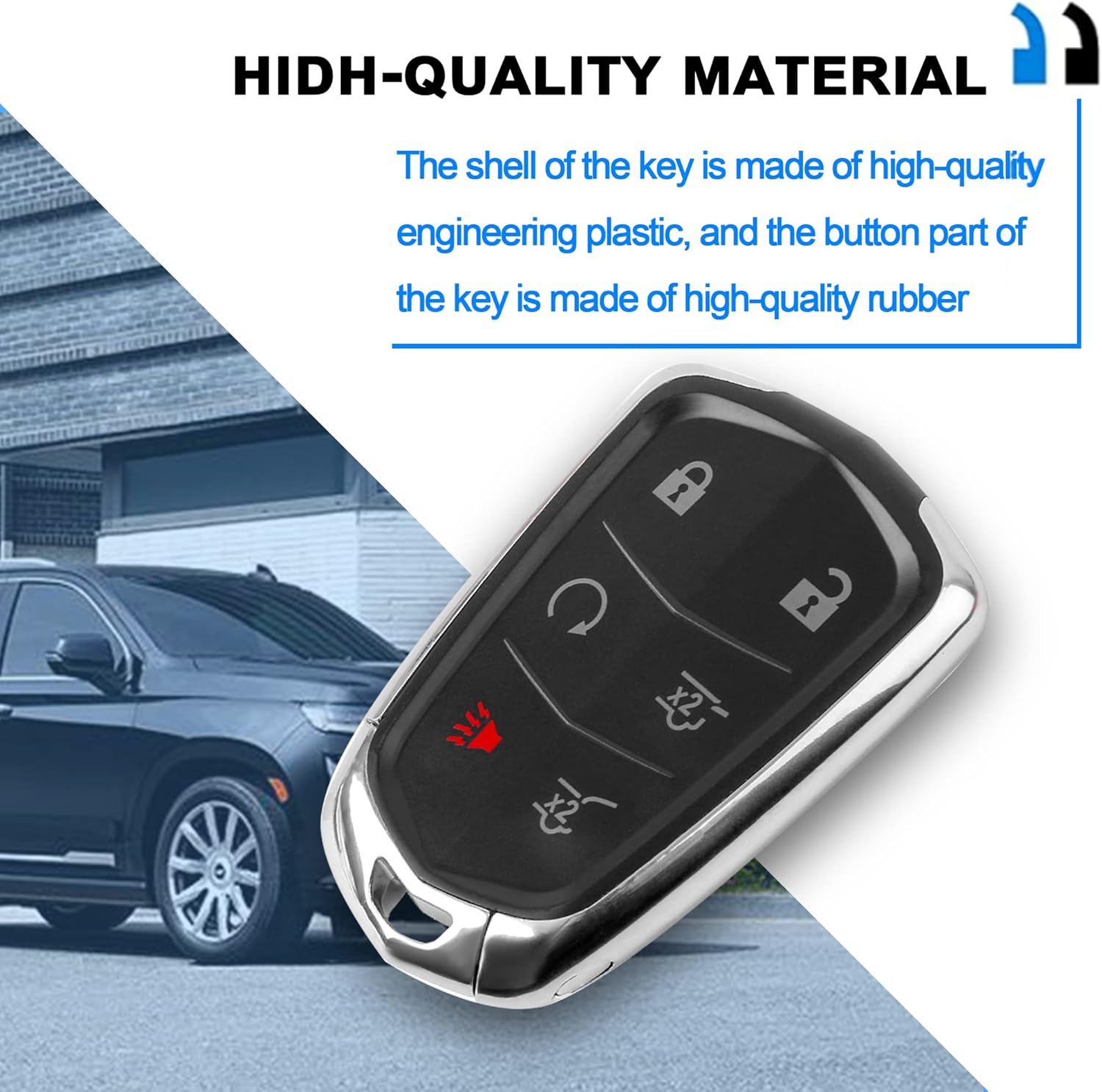 KRSCT 6-Btn Key Fob fit for Cadillac Escalade2015-2020/ Cadillac Escalade ESV 2015-2020 Remote Control Replacement Car Start Keyless Entry FCC ID: HYQ2AB (315MHZ) Pack of 2