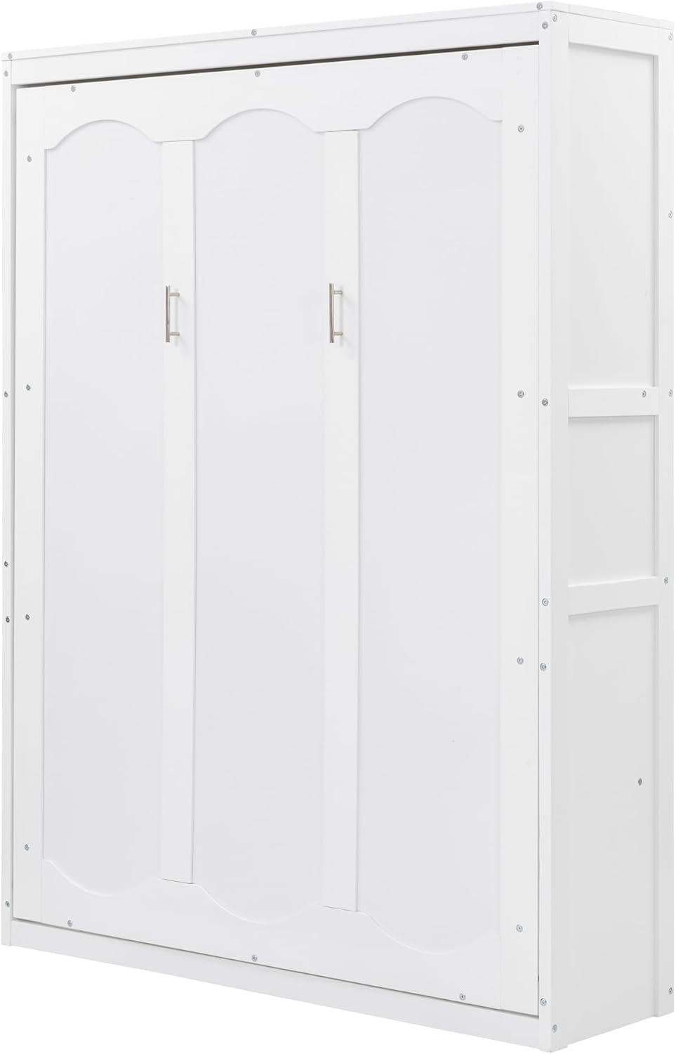 Full Size Murphy Frame,with Cabinet, Drawers and Storage Shelves,Space-Saving Wall Bed for Multipurpose Guest Room or Home Office,White, White-17