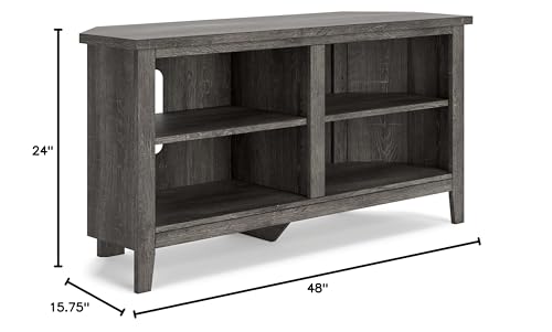 Signature Design by Ashley Dorrinson Modern Corner TV Stand with 4 Shelves & Fits TVs Up to 58 Inches, Whitewash & Gray