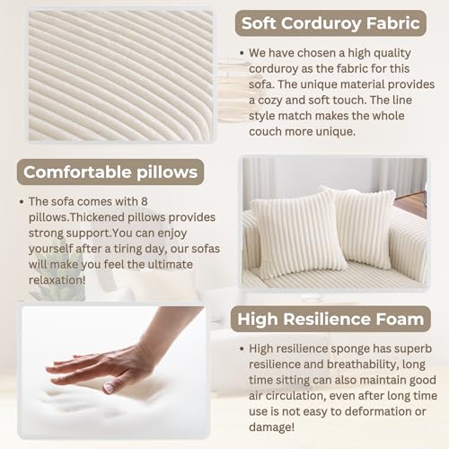 130" Modular Sectional Sofa,U-Shaped Sectional Couches for Living Room,4-Seater Corduroy Upholstered Cloud Couches with 8 Pillows and Deep Seats,Free Combination (Beige)