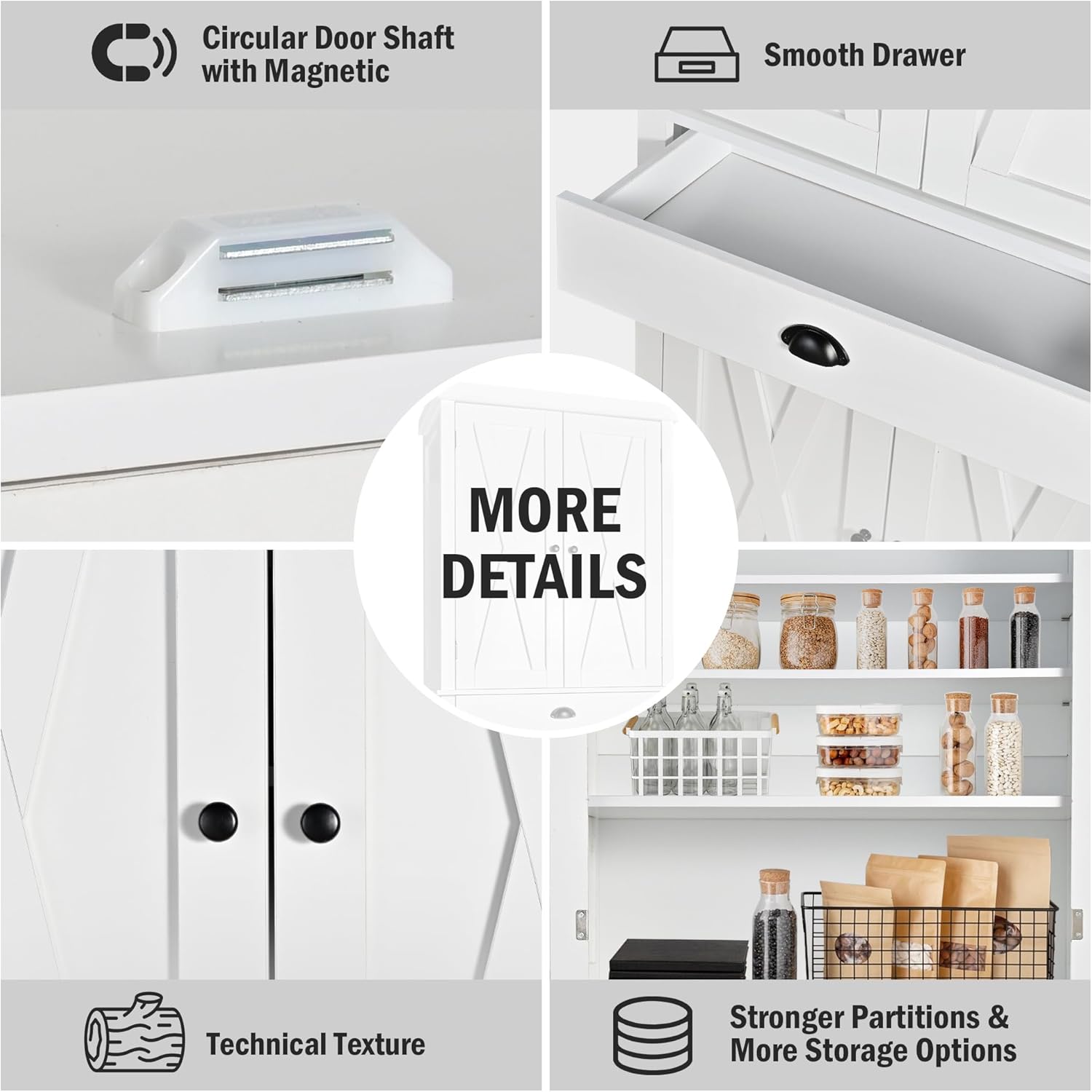 SULIVES Kitchen Pantry Storage Cabinets,Storage Cabinets with 4 Doors and 6 Shelves,73" Tall Food Pantry Cabinets for Kitchen Storage,Versatile Kitchen Hutch Cabinet with Storage,White
