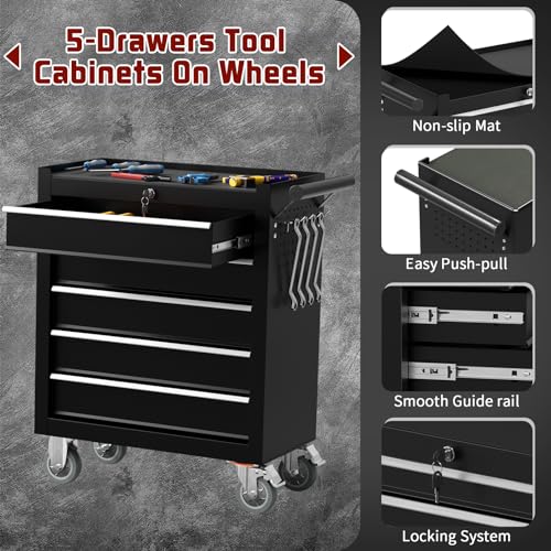 4-Drawer Rolling Tool Chest Toolbox,Tool Chest with Wheels,Tool Storage Cabinet with Locking System,Tool Box Organizer for Garage,Warehouse, Workshop (Black, 4-Drawers)