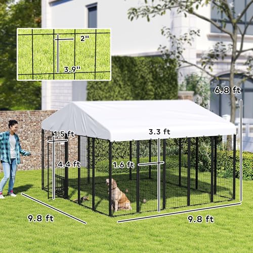 PawHut 4.6' x 4.6' x 5' Dog Kennel Outside, Welded Wire Outdoor Dog Kennel Run with Waterproof & UV Resistant Cover, for S&M Breeds, Chickens, Ducks, Black