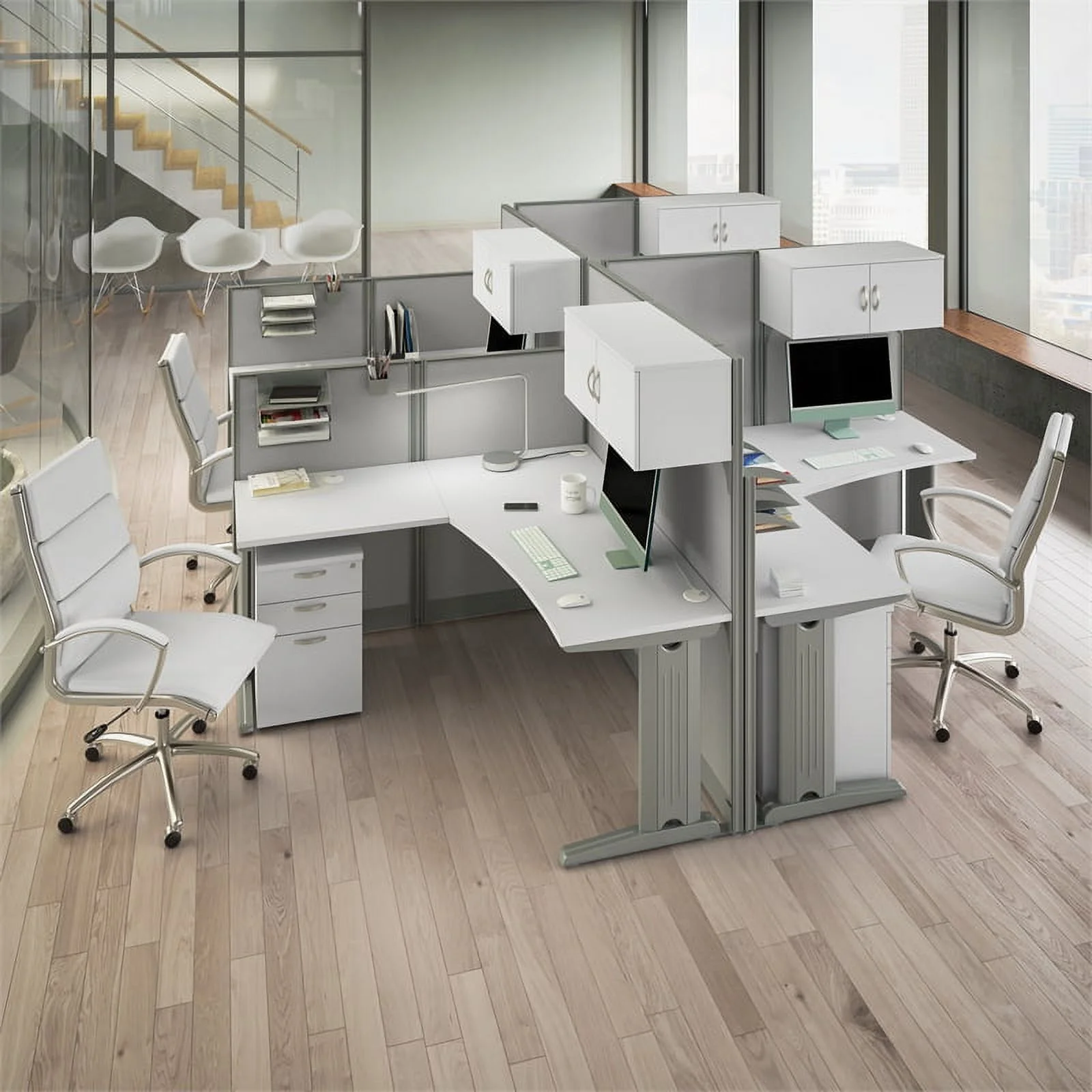 Office in an Hour Cubicle Storage Set in Pure White - Engineered Wood