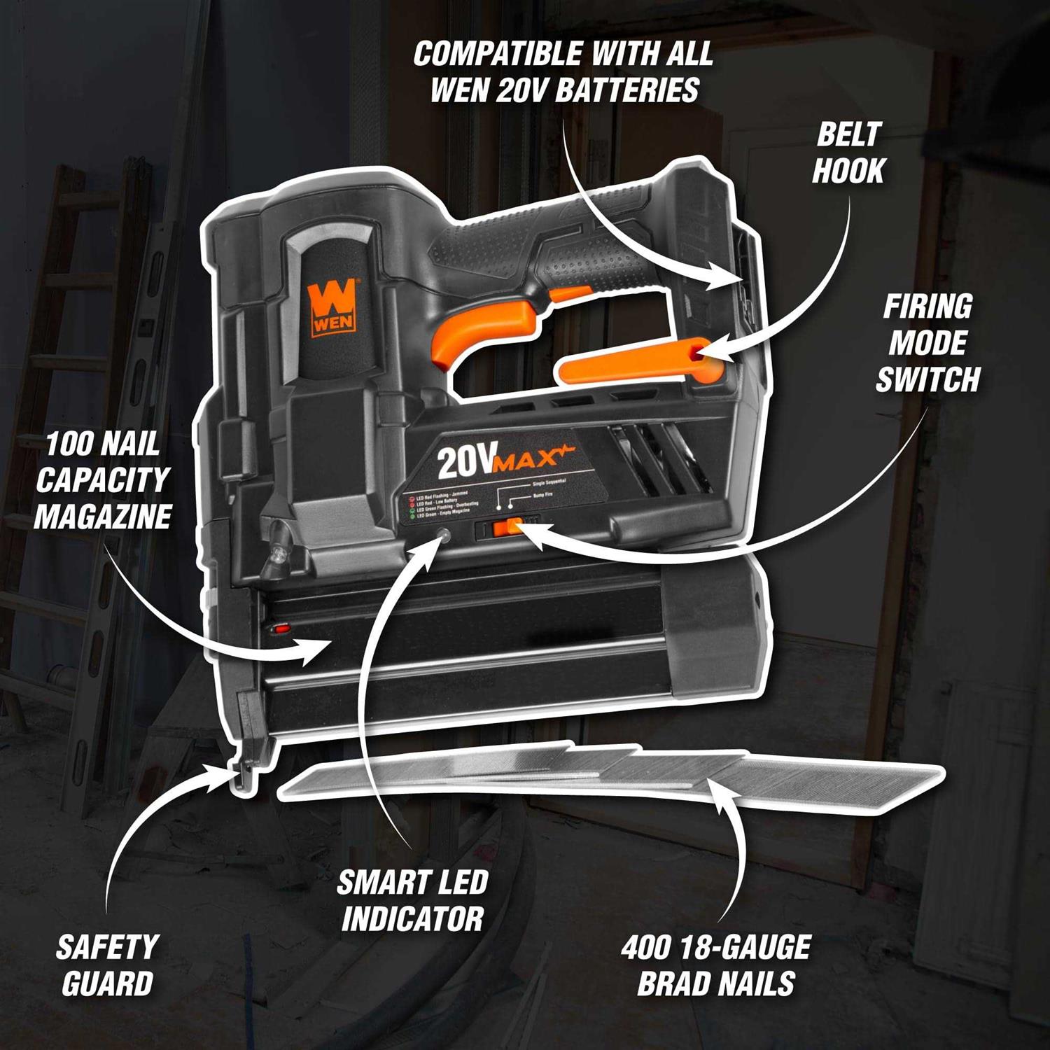 WEN 20V Max Cordless 18-Gauge Brad Nailer - Shop Hardware Tools Online Store