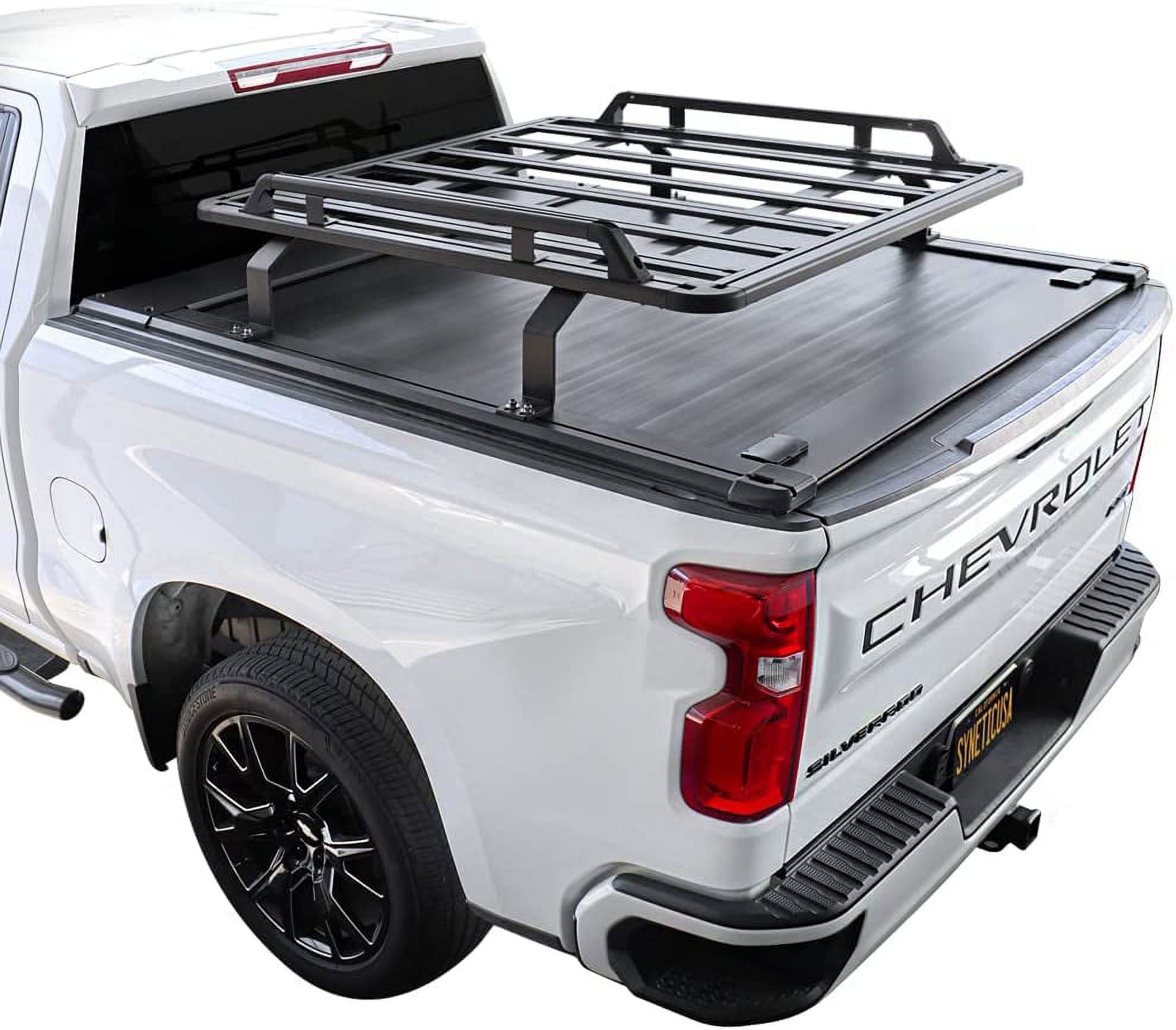 Syneticusa Retractable Hard Tonneau Cover Fits 2014-2022 Chevy Silverado/GMC Sierra 1500 5'8" (69.9”) Bed with Rack Kit Aluminum Matte Black Low Profile Waterproof Off Road
