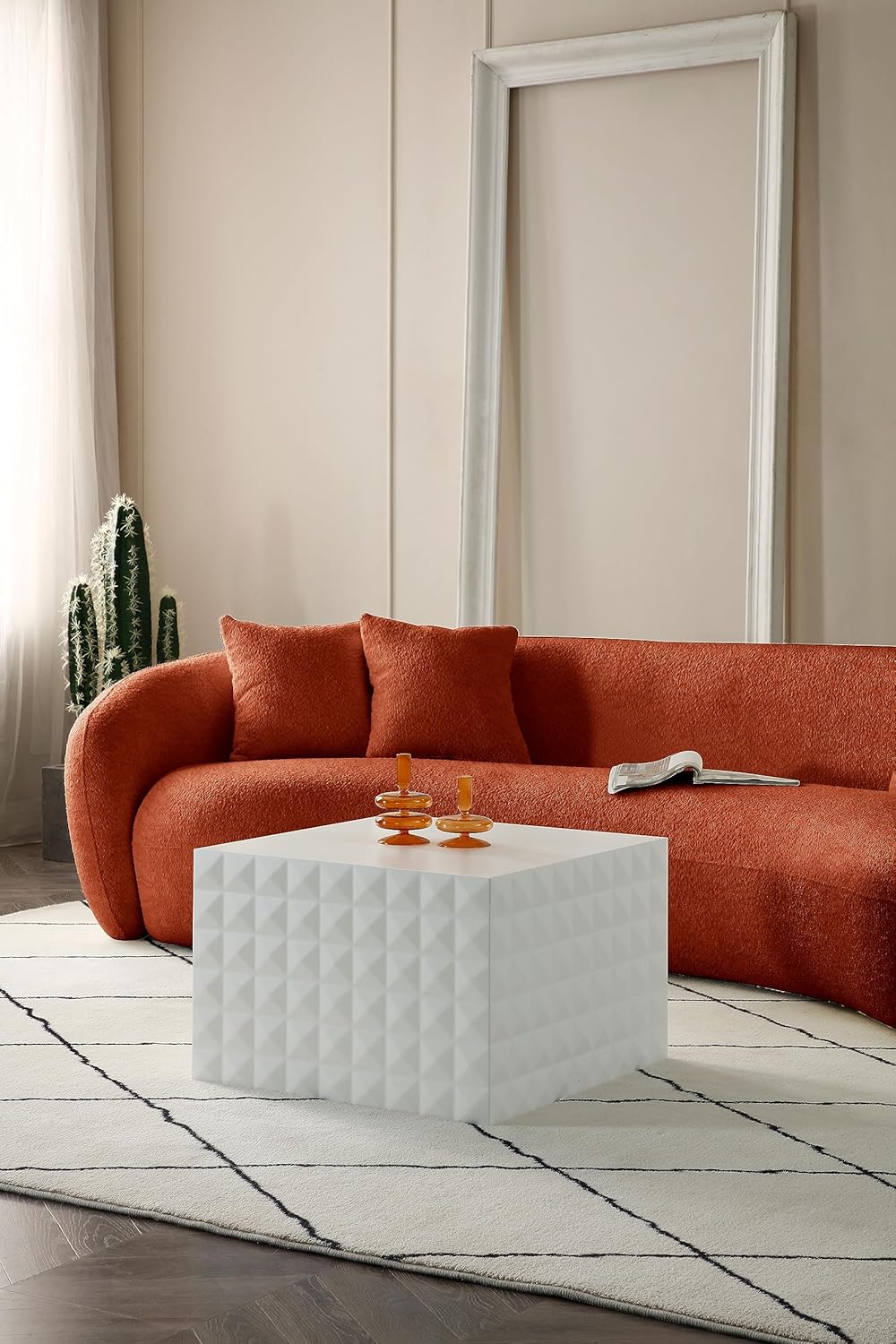 102'' 5 Seater Boucle Sofa Modern Sectional Half Moon Leisure Couch Curved Sofa Teddy Fleece Orange