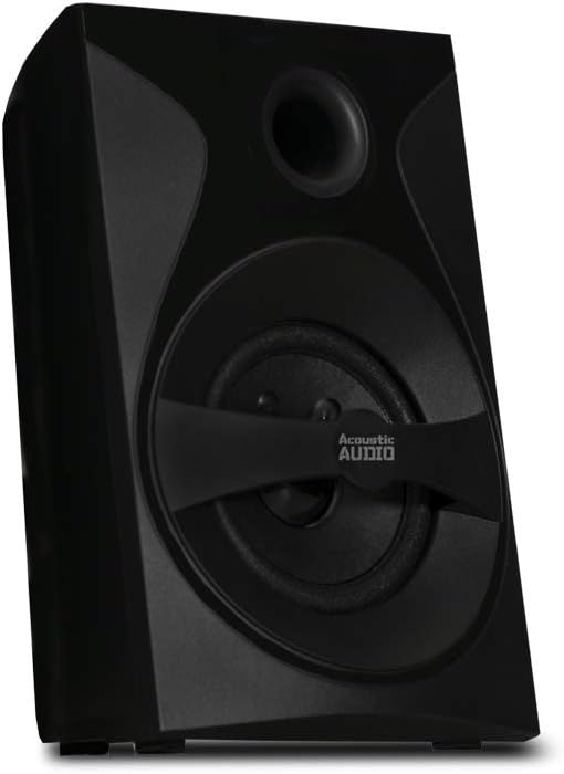 Acoustic Audio by Goldwood Bluetooth 5.1 Surround Sound System with LED Light Display, FM Tuner, USB and SD Card Inputs - 6-Piece Home Theater Speaker Set, Includes Remote Control - AA5400 Black