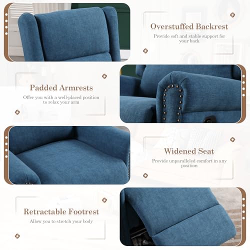Manual Swivel Rocking Recliner for Adults, 360 Swivel Glider Rocker Chair with Adjustable Backrest & Footrest, Manual Reclining Lounge Sofa Chair for Living Room Bedroom, Home Theater Small Space