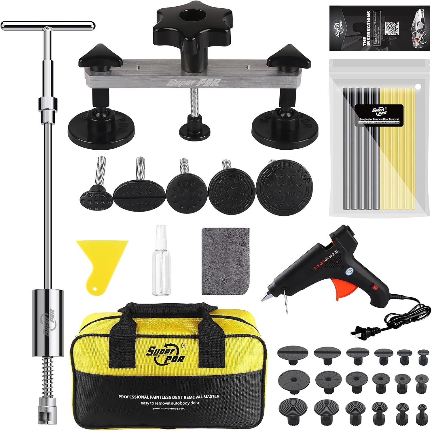 PDR 32pcs Dent Repair Tool Kit Dent Puller Dent Removal Pulling Tabs Bridge Dent Removal Tools for Car Auto Body Hail Damage Remover Pack of 2