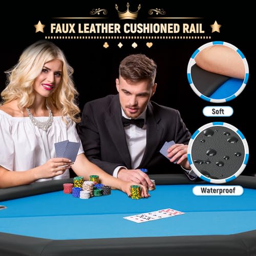 ECOTOUGE Game Poker Table w/Stainless Steel Cup Holder Casino Leisure Top Texas Hold'em Table for 8 Player with Leg, Green Felt