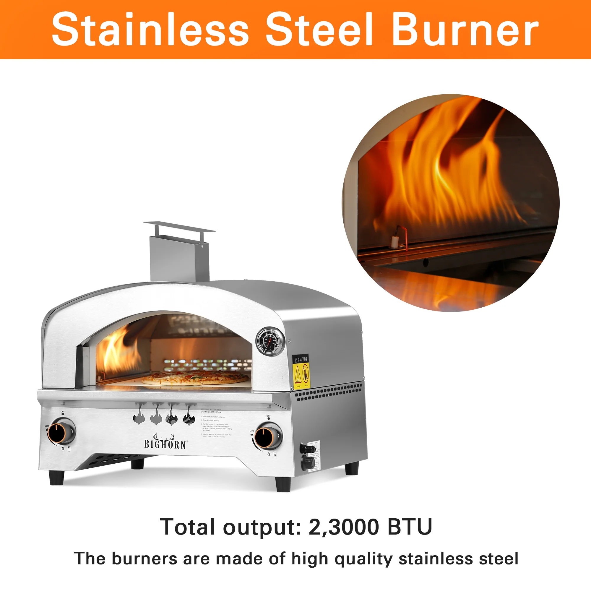 Gas Pizza Oven Portable Propane Pizza Oven with 13 inch Pizza Stone, BIG HORN OUTDOORS Stainless Steel Pizza Oven for Backyard