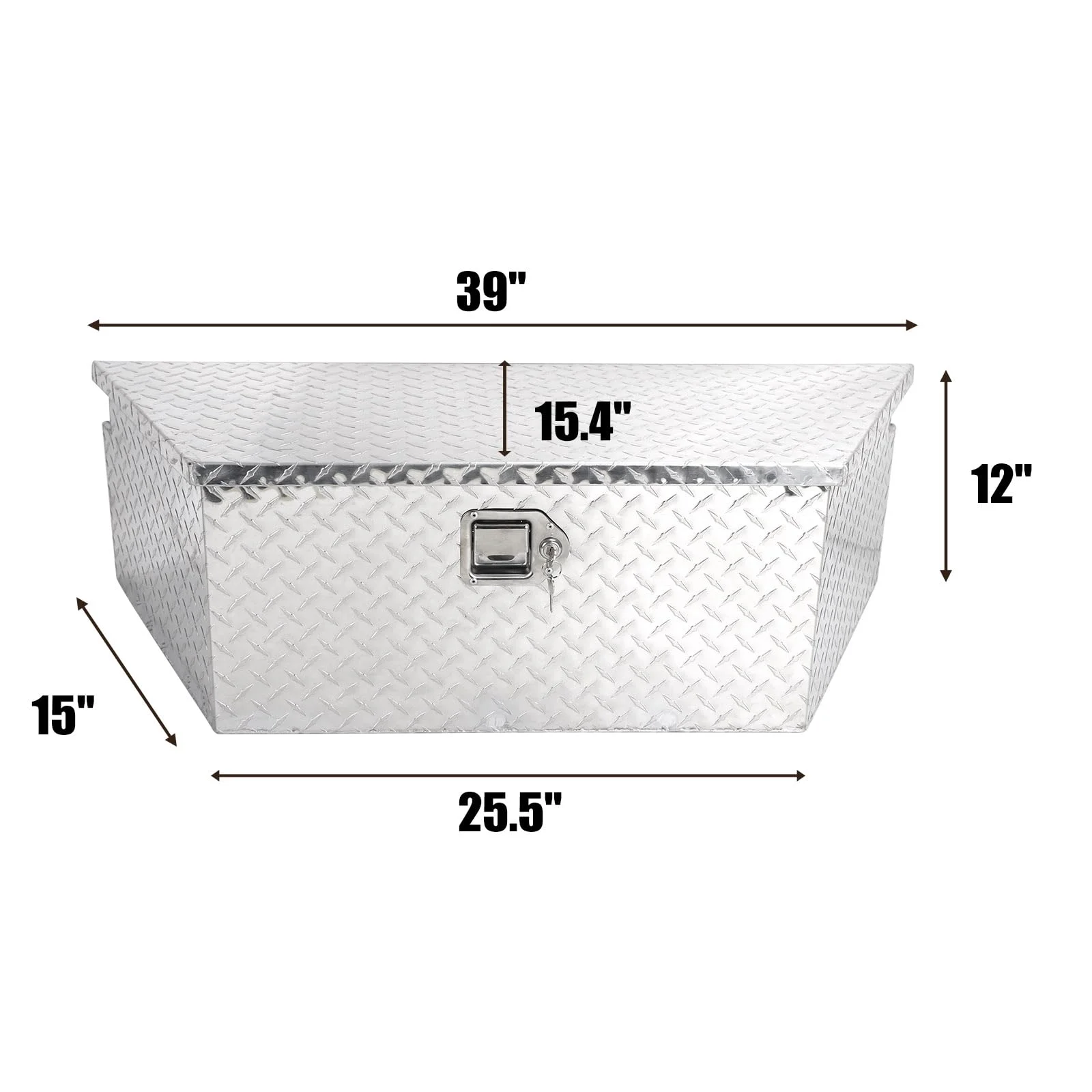 Confote Heavy Duty Aluminum Diamond Plate Trailer Tongue Box with Lock and Keys  for Secure Tool Storage on Your Trailer, Silver,39 x 16.5 x 12 Inches