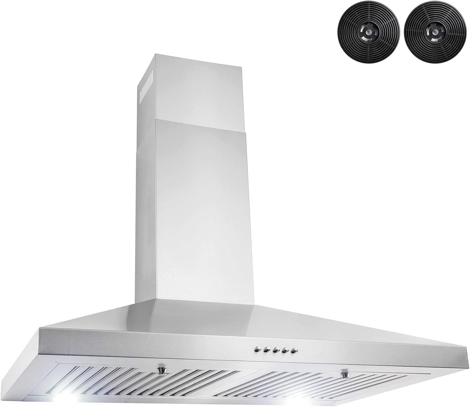AKDY 30" Wall Mount Range Hood in Stainless Steel with LEDs, Push Control and Carbon Filters