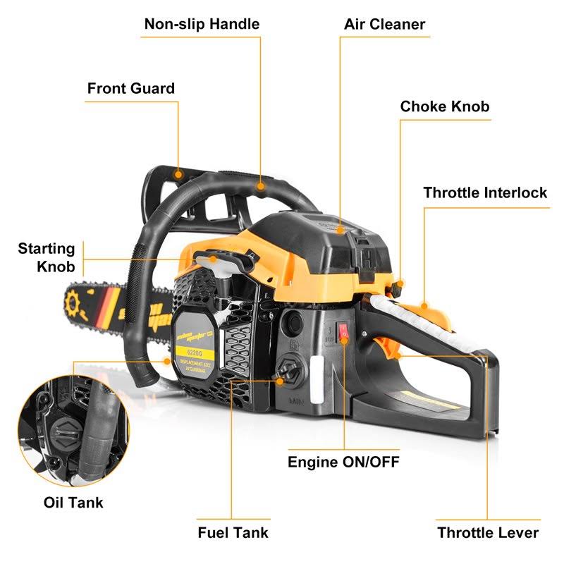 Salem Master 20 in. 62 CC 2-Cycle GAS Powered Chainsaw Handheld Cordless Petrol Gasoline Chain Saw 6220G