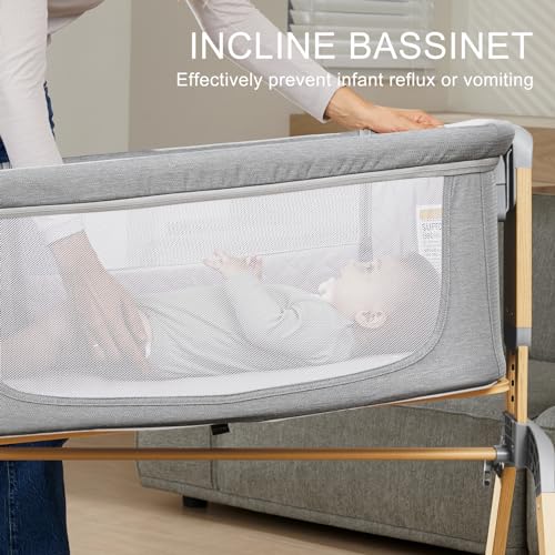 3 in 1 Baby Bassinet, Rocking Bassinets with Comfy Mattress and Wheels, Adjustable Height Bassinet Bedside Sleeper, Easy Folding Portable Crib for Newborn (Navy Blue)