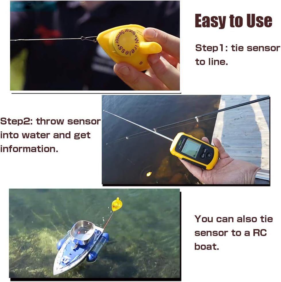 LUCKY Castable Wireless Fish Finder Kayak Portable Ice Fish Finders Handheld LCD Display Depth Finder Boat Pack of 2