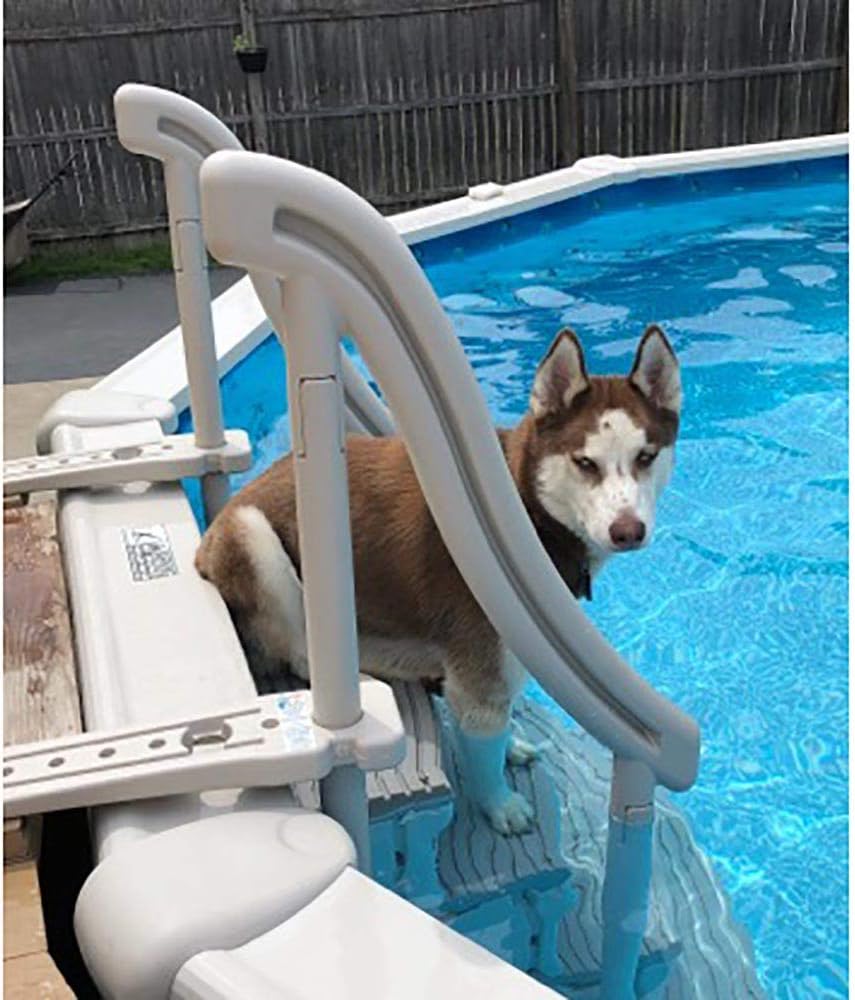 Confer 4 Step Above Ground Swimming Pool Entry Steps with Handrail System and Ladder Mat and Step Pad for Safe Pool Entry and Exit