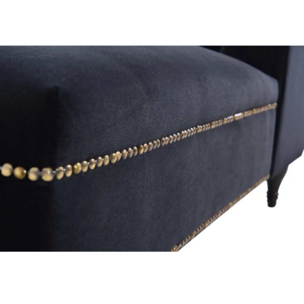 8" Velvet Chaise Lounge,Button Tufted Right Arm Facing Lounge Chair with Nailhead Trim & Solid Wood Legs for Living Room or Office, Sleeper Lounge Sofa (Black)
