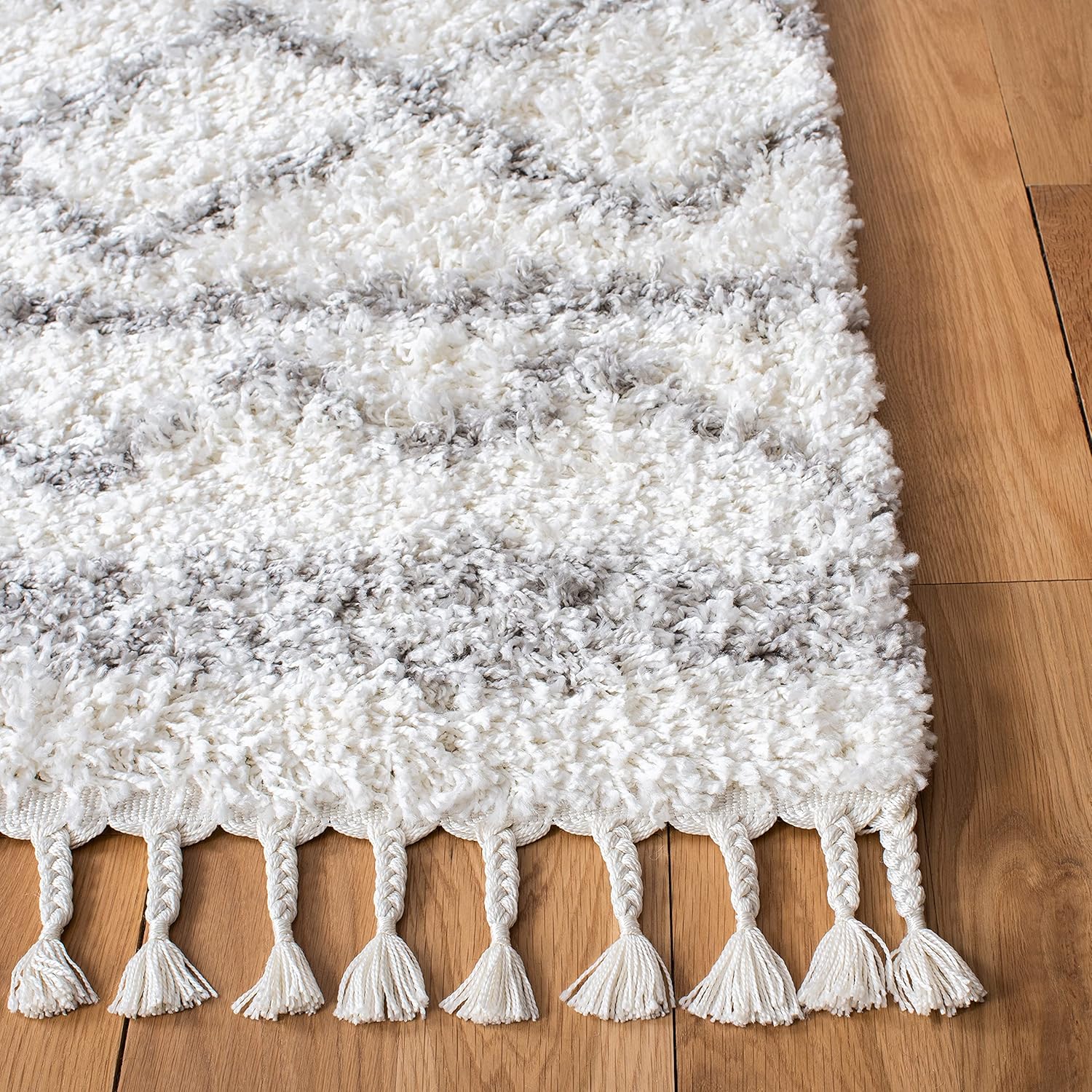 SAFAVIEH Pro Lux Shag Collection Area Rug - 9' x 12', Ivory & Grey, Boho Braided Design, Non-Shedding & Easy Care, 2-inch Thick Ideal for High Traffic Areas in Living Room, Bedroom (PLX436B)