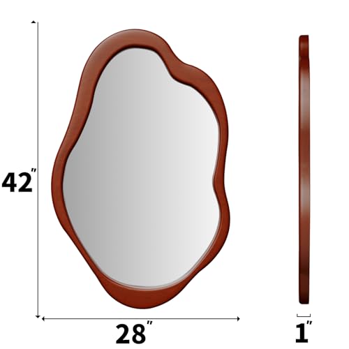 42"x 28" Irregular Wall Mirror, Wood Black Framed Wall Mirror, Asymmetrical Wall Wavy Mirror for Living Room Bedroom Entryway Bathroom Modern Decorative Cloud Mirror Hanging Hooks