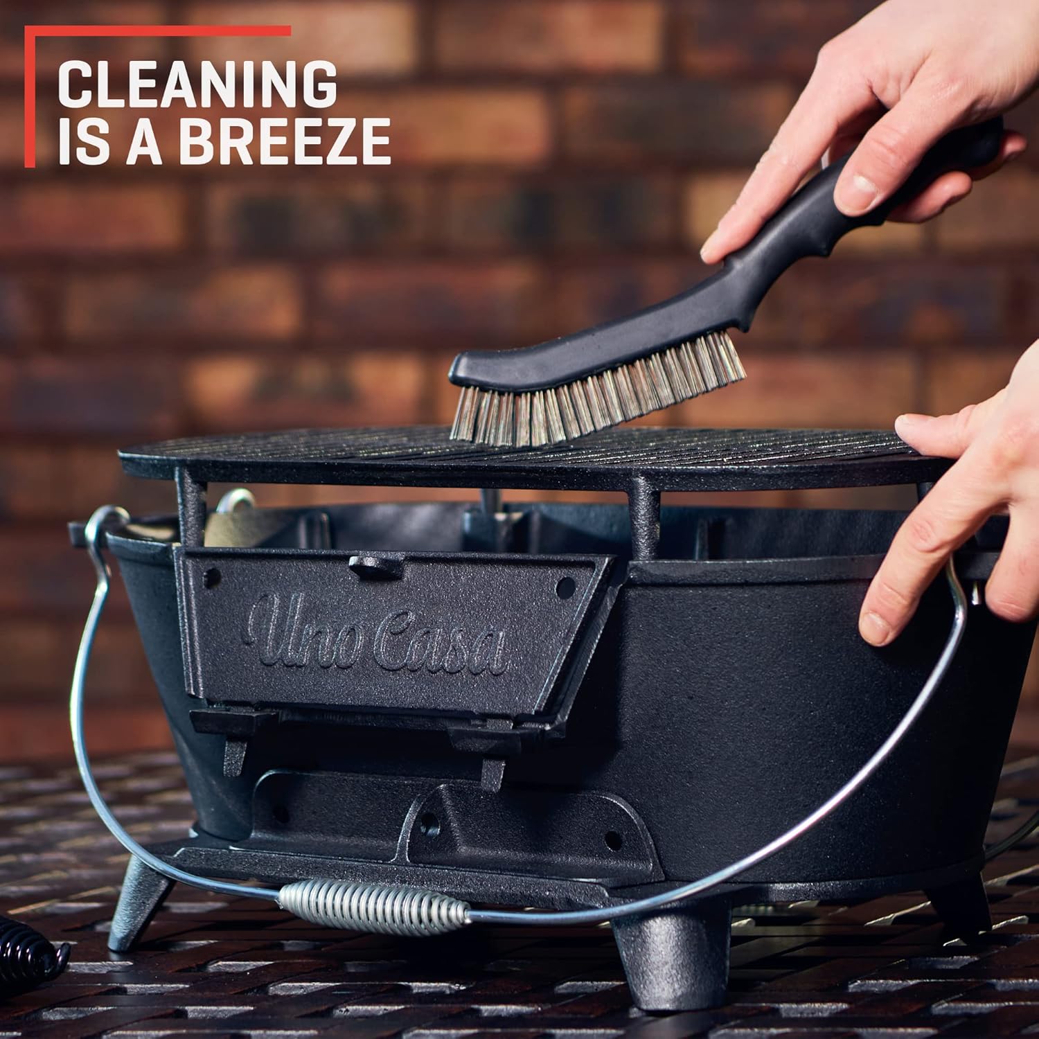 Uno Casa Hibachi Grill - Pre-Seasoned Small Charcoal Grill, Portable Charcoal Grill for Camping, Outdoors, Japanese Hibachi Grill with Double-Sided Grill Net - Waterproof Cover Included