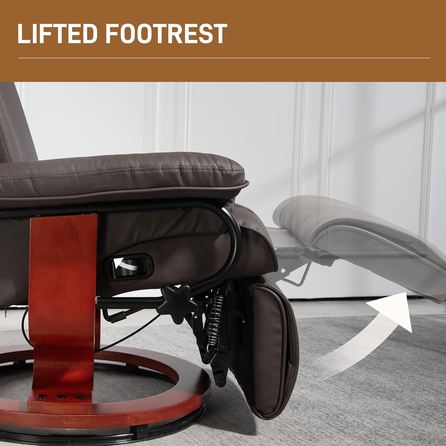 HOMCOM Manual Swivel Recliner Chair, PU Leather Reclining Chair with Footrest for Living Room, Brown