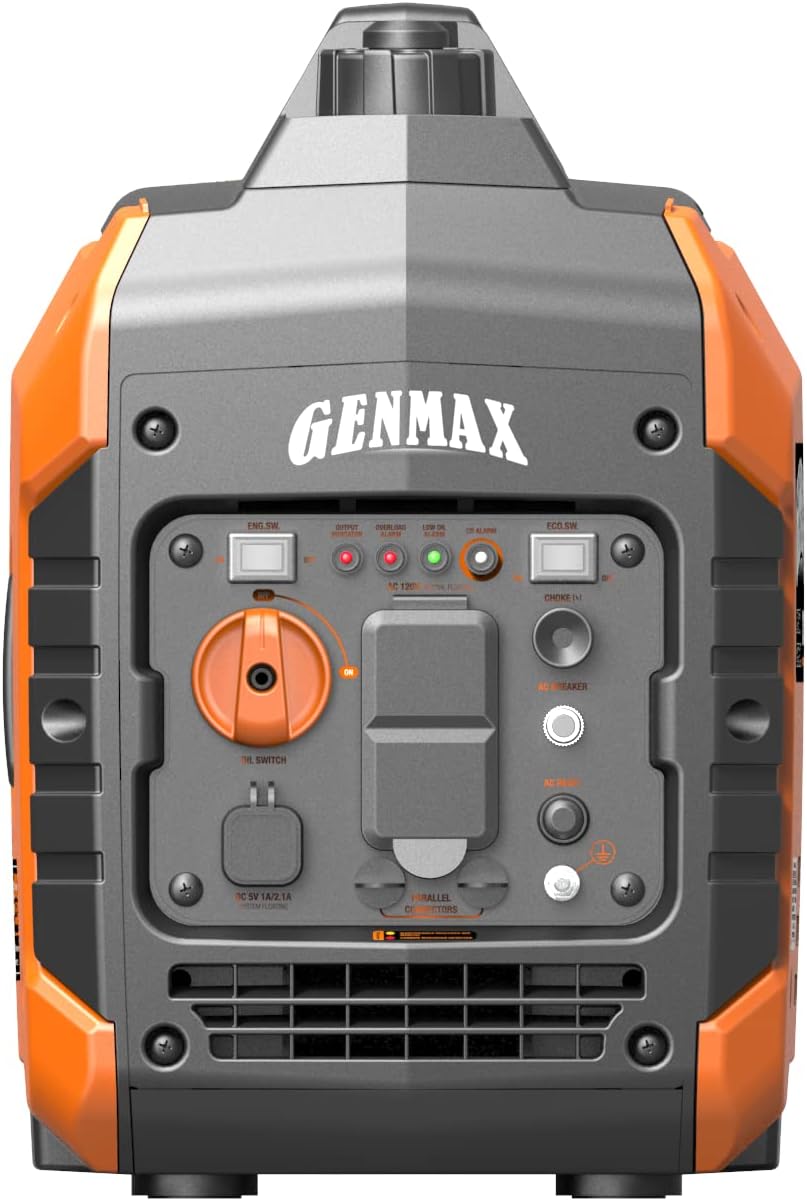GENMAX Quiet Power Series Inverter Generator，Gas Powered, EPA Compliant, Eco-Mode Feature, Ultra Lightweight for Backup Home Use & Camping (GM5500i)