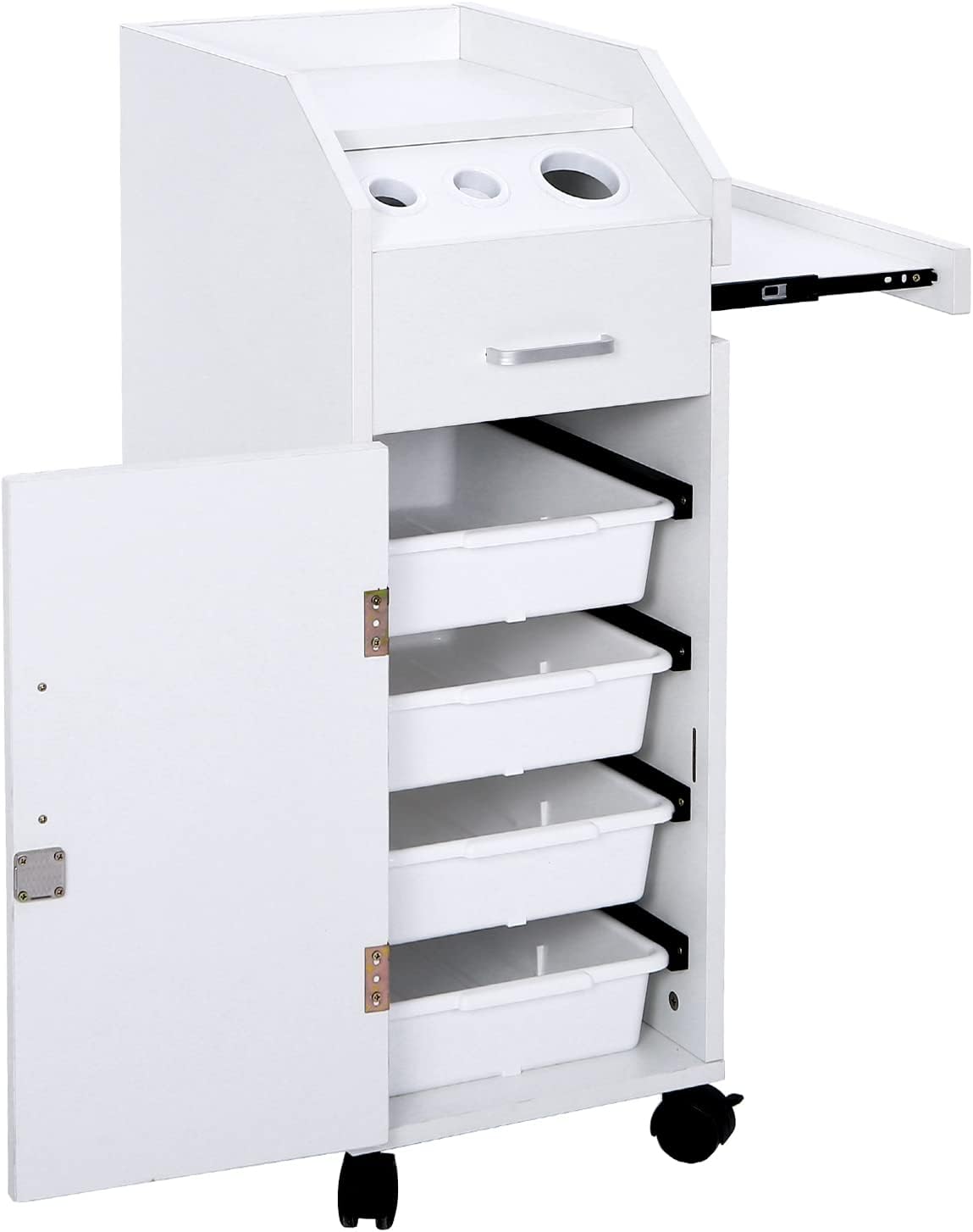 Rolling Hair Salon Storage Cart with Wheels & 3 Hair Dryer Holders & Drawers & Lock Hairdressing Tools Station Mobile Makeup Case SPA Utility Trolley,Space Saving Rolling Beauty Cart for Extra Storage