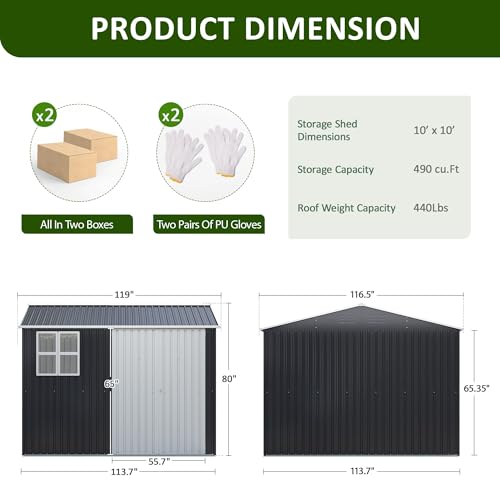 10x10 FT Outdoor Storage Shed, Metal Garden Tool Shed with Updated Frame Structure, Lockable Doors and Windows, Ideal for Backyard Garden Patio Lawn, Grey