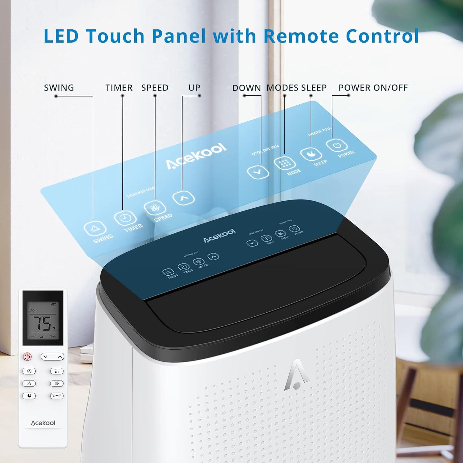 Acekool Portable Air Conditioner 14,000 BTU 3-IN-1 Quiet AC Unit with Remote Control, Built-in Dehumidifier, Fan, Auto, Sleep Modes, Cools Room up to 750 sq. ft, Exhaust Hose & Window Kit, 24H Timer
